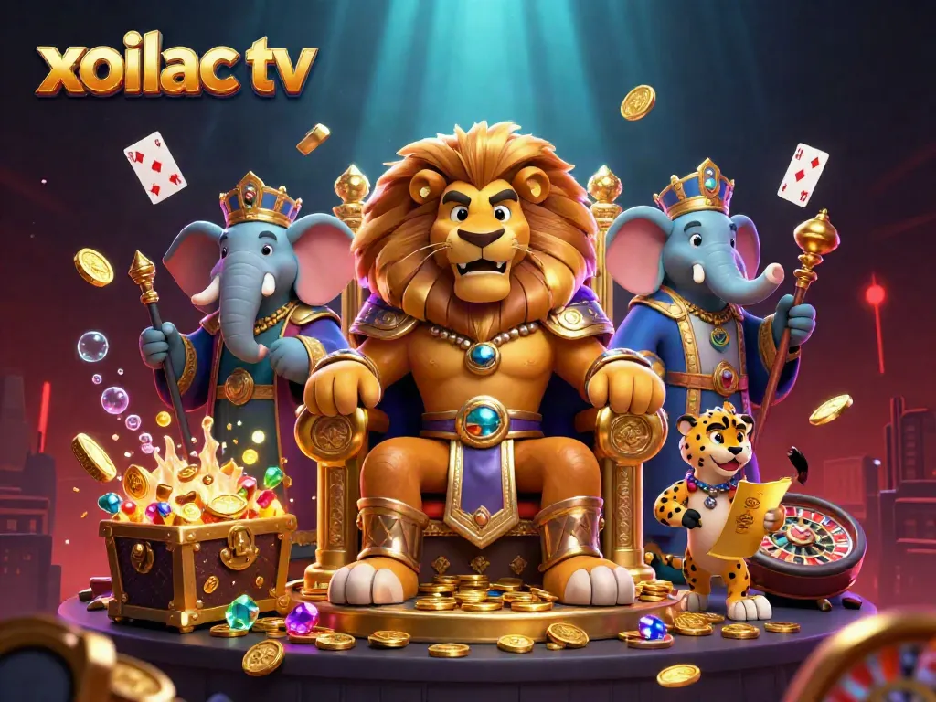 Experience the excitement of xoilac tv with a vibrant 3D casino scene featuring various gaming elements.