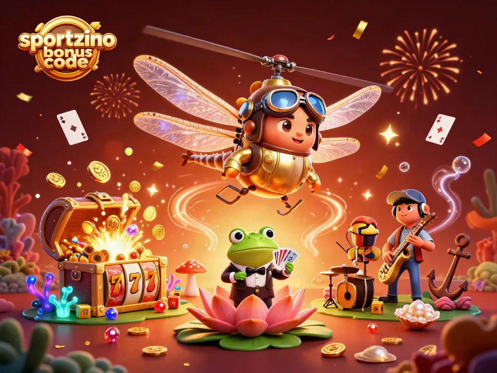 Experience the excitement of the sportzino bonus code with this vibrant casino scene full of gaming action and rewards.