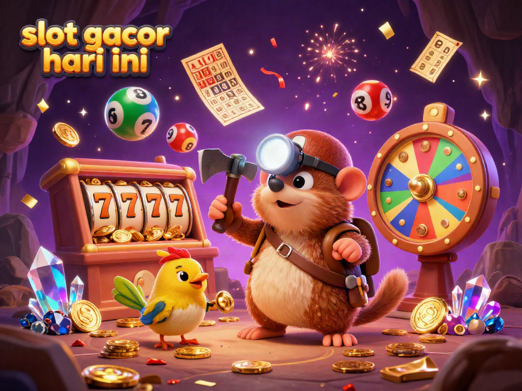 Engage with slot gacor hari ini amidst a vibrant casino scene featuring dynamic characters and celebratory elements.