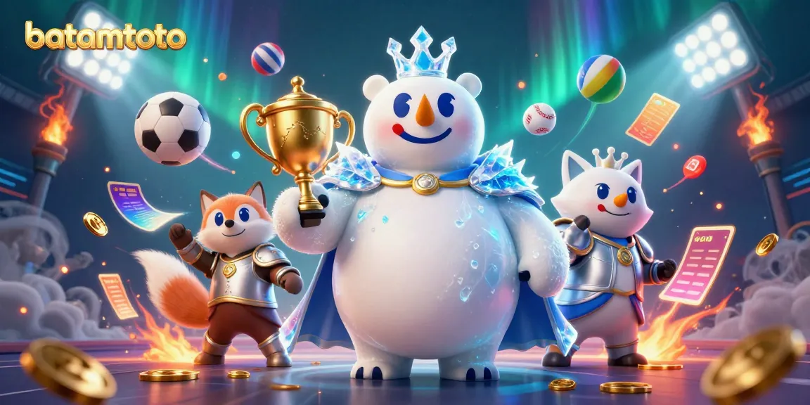 Experience thrilling gameplay with batamtoto, illustrated by a fantasy polar bear and sports elements.