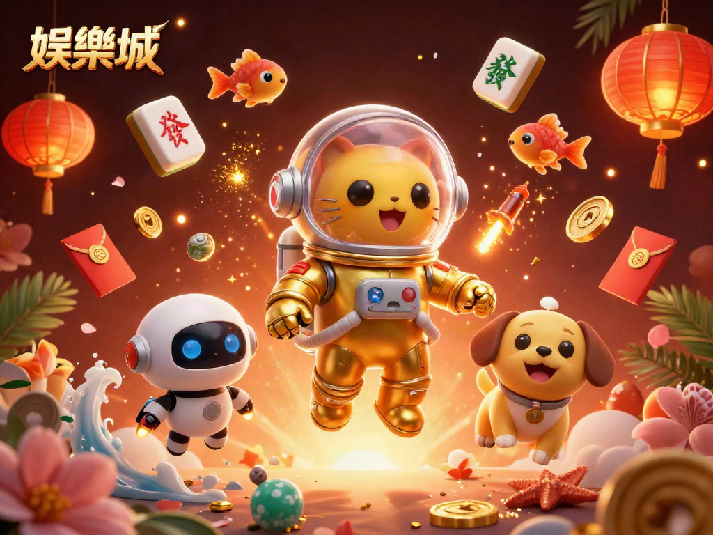 參與娛樂城活動時，3D太空貓和機器狗的有趣冒險，浮動的麻將與祝福紅包。