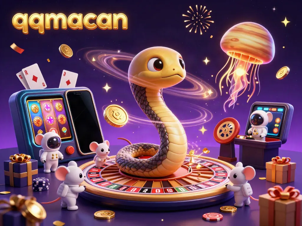Experience thrilling gameplay with qqmacan as astronauts bet on a cosmic roulette wheel in a vibrant casino scene.