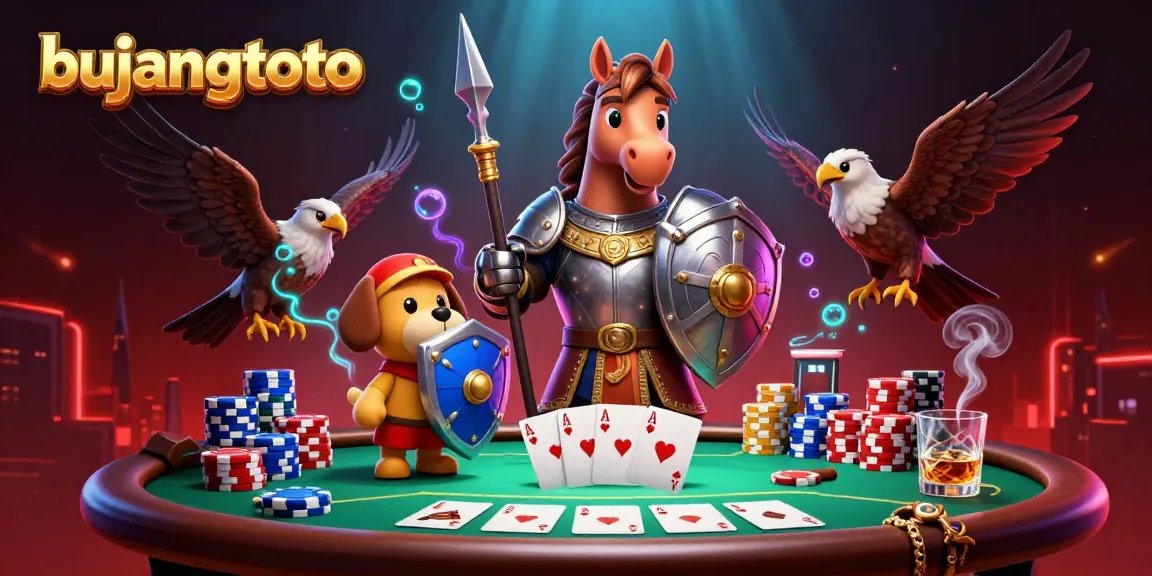 Engage in thrilling bujangtoto action with knights, poker chips, and a glowing casino scene