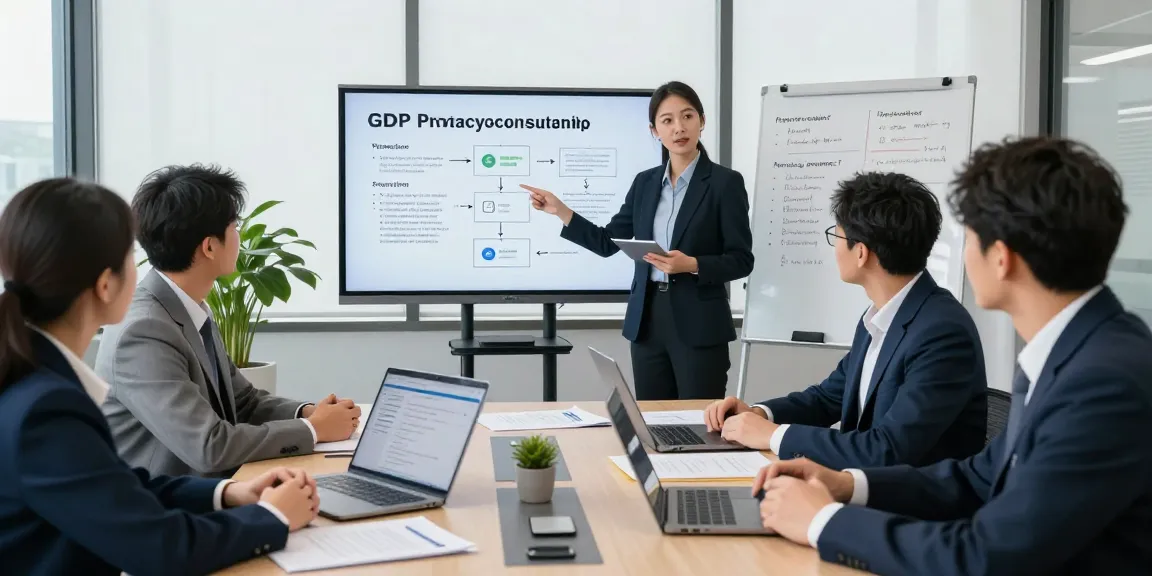 Startseite für Datenschutzexperten, Team bei Datenschutzberatung in modernem Büro.