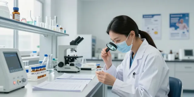 Buy BPC-157 peptide in a modern laboratory setting with researcher focused on analysis.