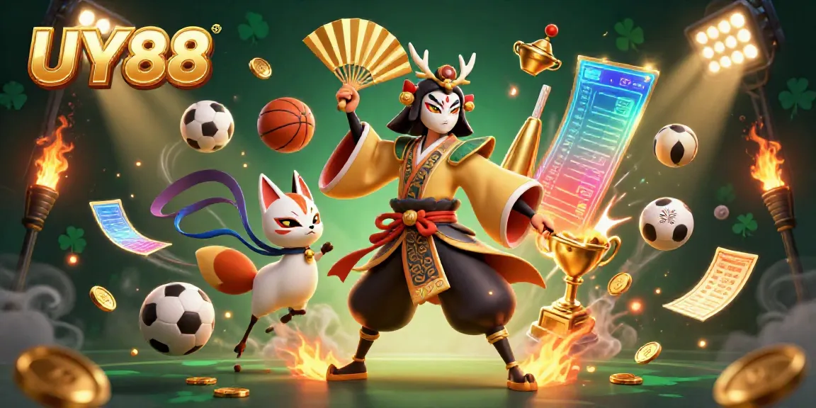 Experience thrilling adventures at UY88 with a vibrant scene of kabuki warrior characters and dynamic betting elements.