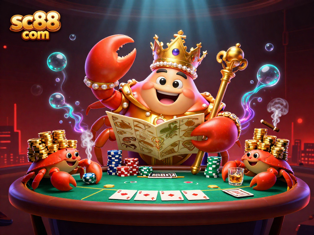 Engage with the thrilling action of sc88 com's golden crab emperor amidst vibrant poker elements.