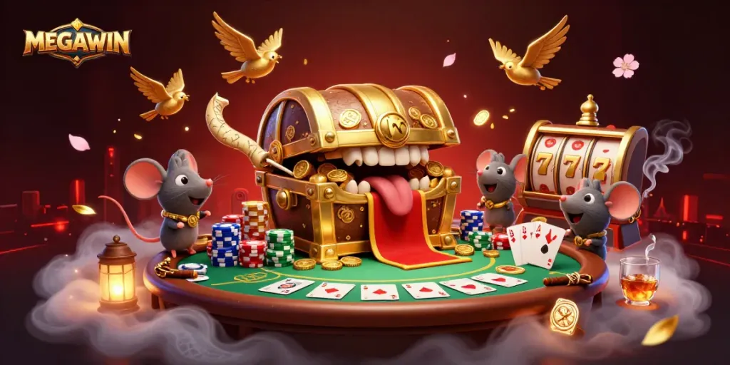 MegaWIN menarik pemain dengan fitur slot awal yang menggiurkan dan chip poker yang menumpuk di sekitar mereka.