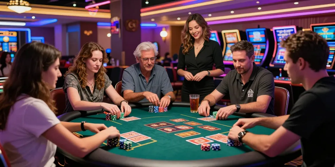 Players enjoying lively card games at casinos not on gamstop with vibrant lighting and atmosphere.
