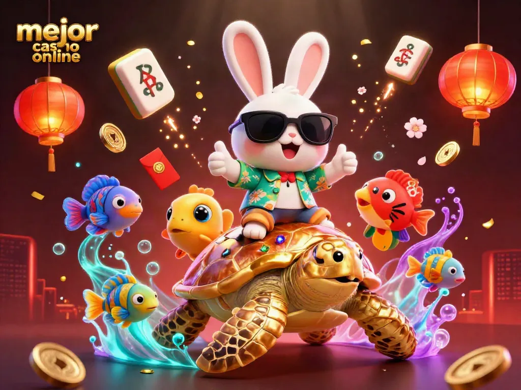 Disfruta de la emoción del mejor casino online con un conejo de la suerte y una tortuga dorada.