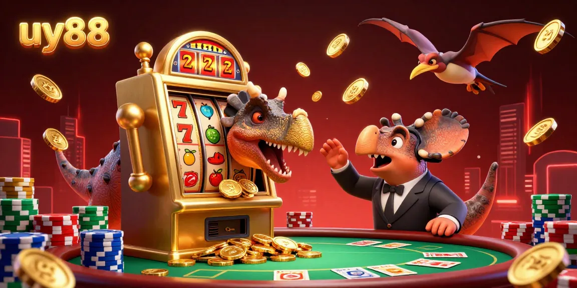 uy88 captures a thrilling scene with a pachycephalosaurus and dynamic casino elements in action.