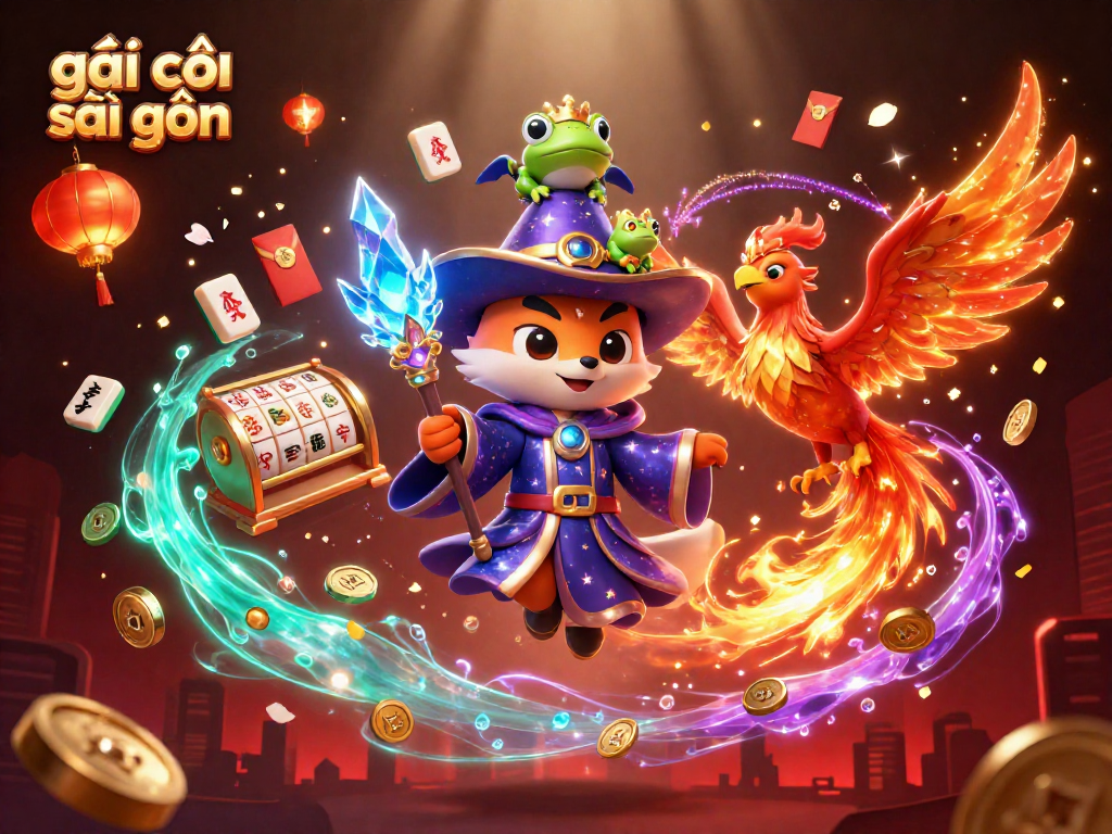 Engage with gái gọi sài gòn among floating mahjong tiles and vibrant casino elements in a mystical setting.
