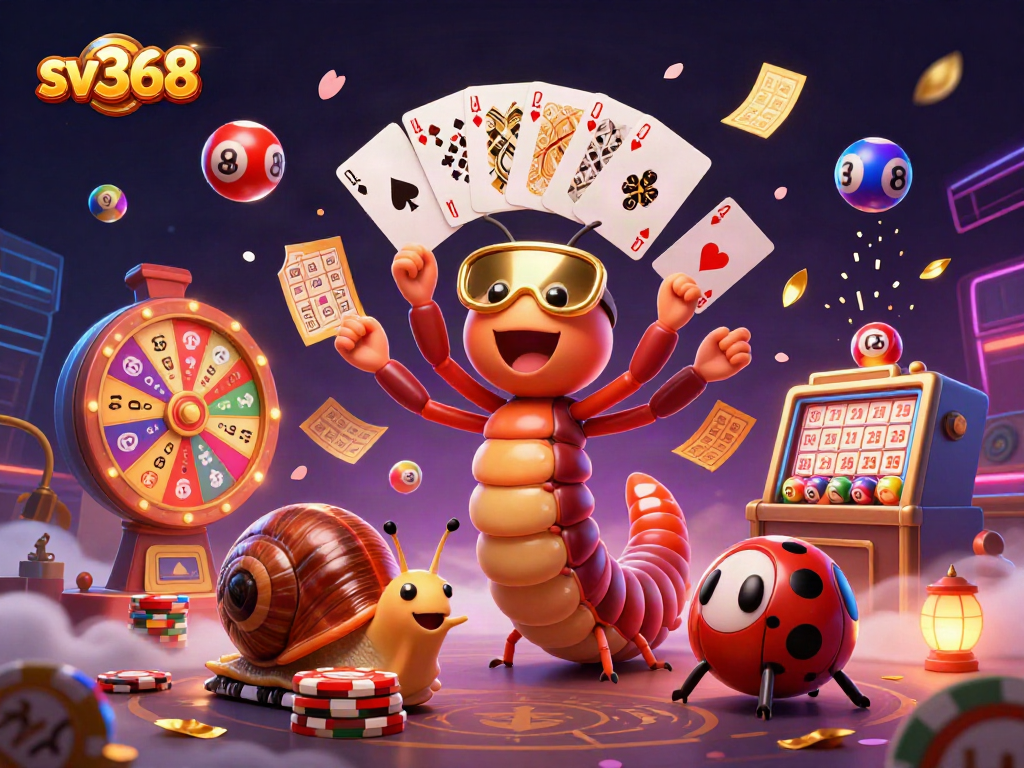 Experience thrilling gaming moments at sv368 with vibrant lottery elements and animated casino characters.