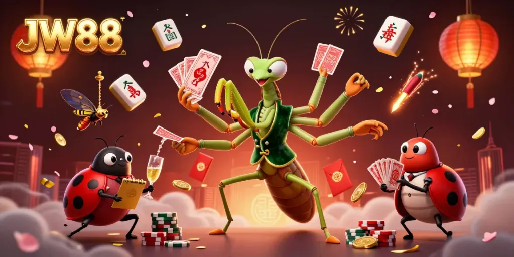 Experience the lively action at JW88 casino with vibrant characters and dynamic gambling elements.