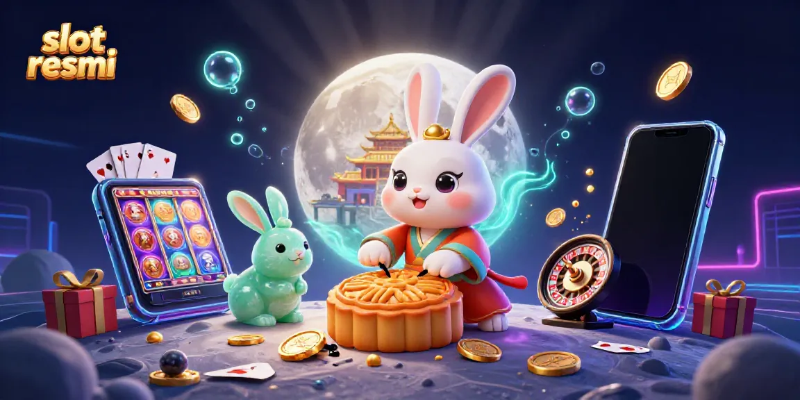Experience slot resmi entertainment with a vibrant 3D scene featuring a moon rabbit and casino elements.