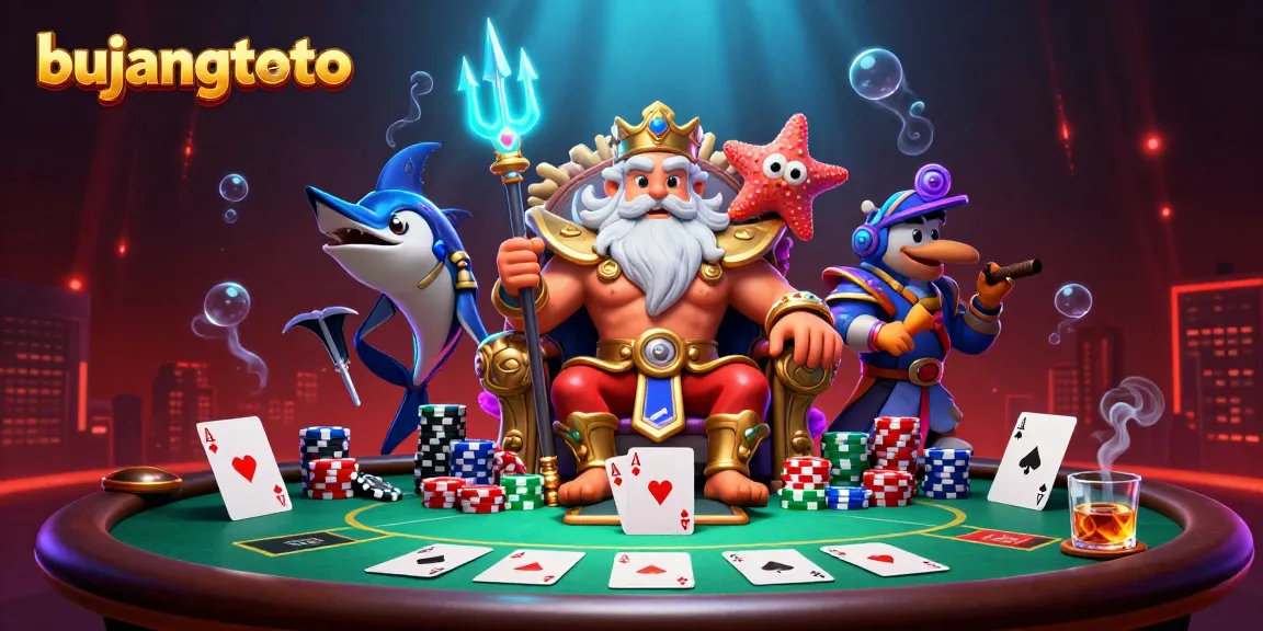 Engage with bujangtoto through this vibrant 3D casino scene featuring Neptune and exciting poker elements.