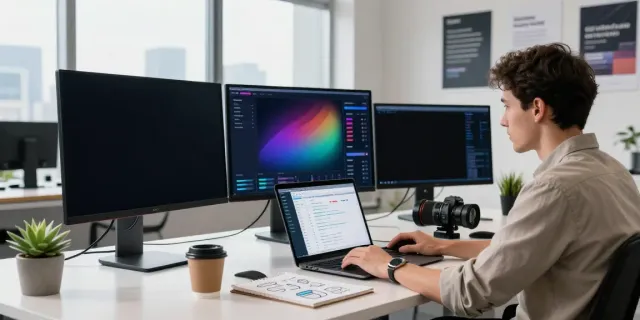 Data analyst using instant indexing tools in a modern workspace.