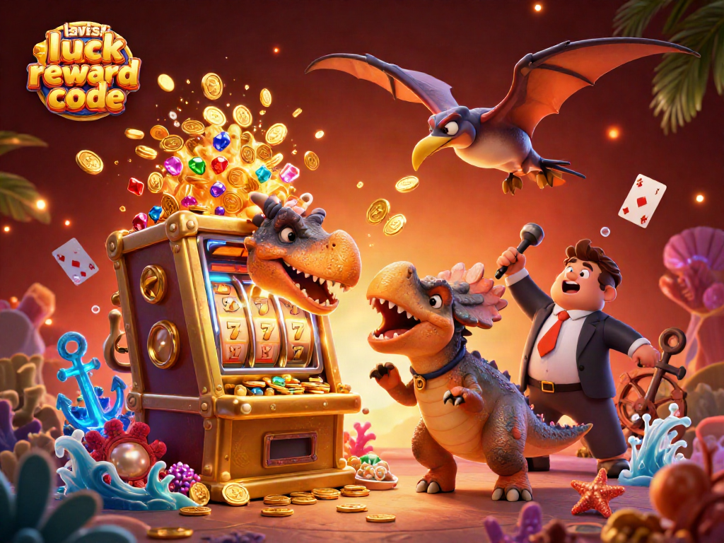 Catch golden coins with the lavish luck reward code while a dinosaur heads for the jackpot!
