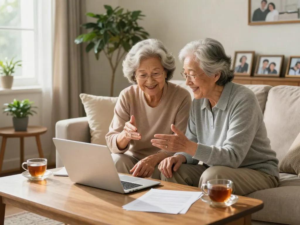 Senior couple discussing reverse mortgages in a cozy living room