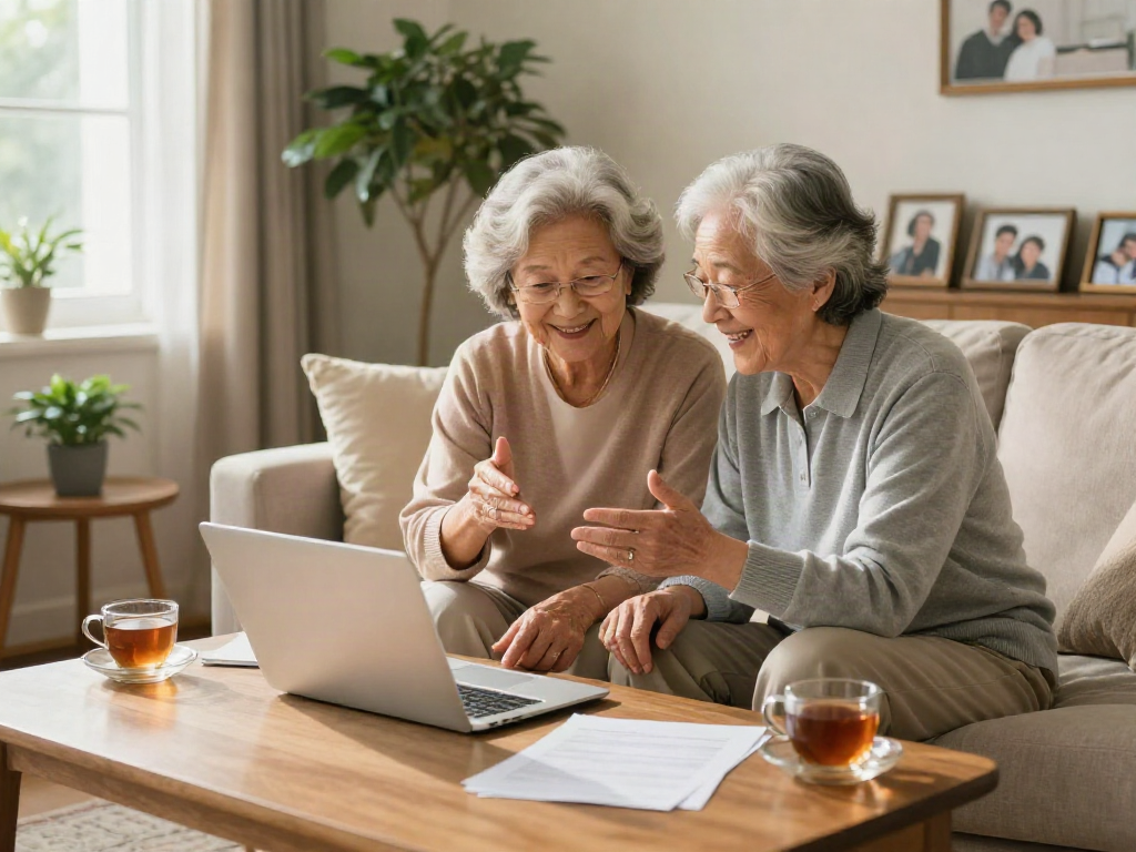 Senior couple discussing reverse mortgages in a cozy living room
