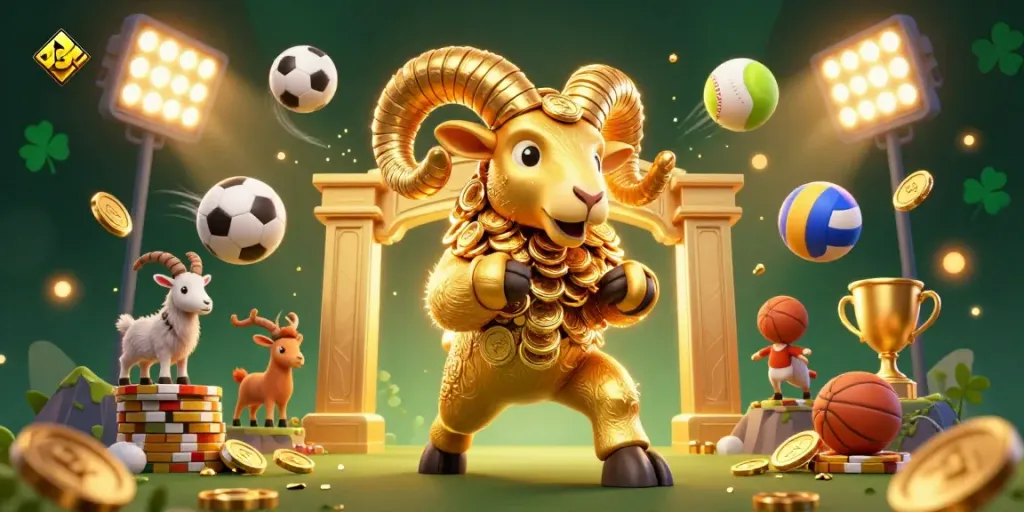 Experience the excitement of au88 with a golden ram charging through a vibrant casino scene.