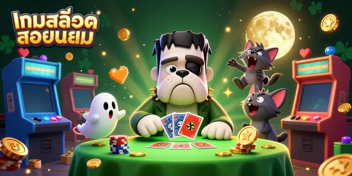 Experience engaging gameplay with เกมสล็อตยอดนิยม in a vibrant casino-themed illustration featuring unique characters.