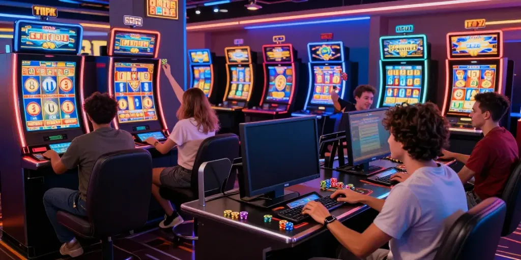 Players enjoying an immersive toto slot online experience in a vibrant digital casino atmosphere.