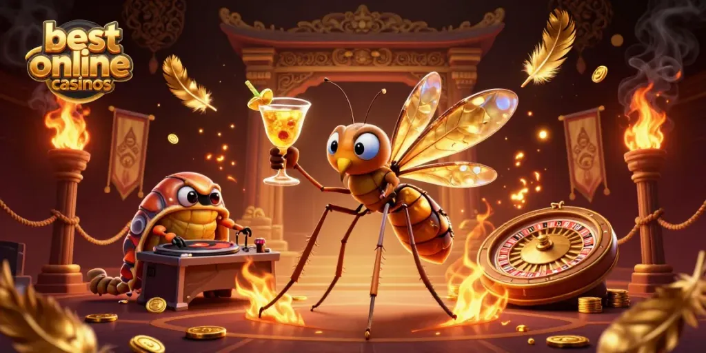 Engaging scene showcasing the best online casinos with vibrant casino characters and dramatic effects.