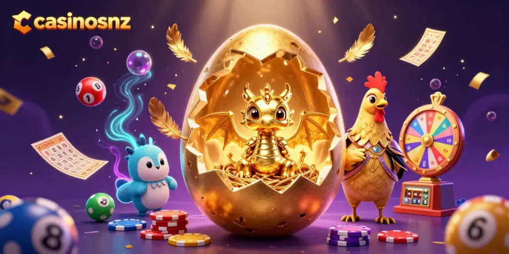 Experience thrilling gameplay at casinosnz with a golden dragon and lively game elements.