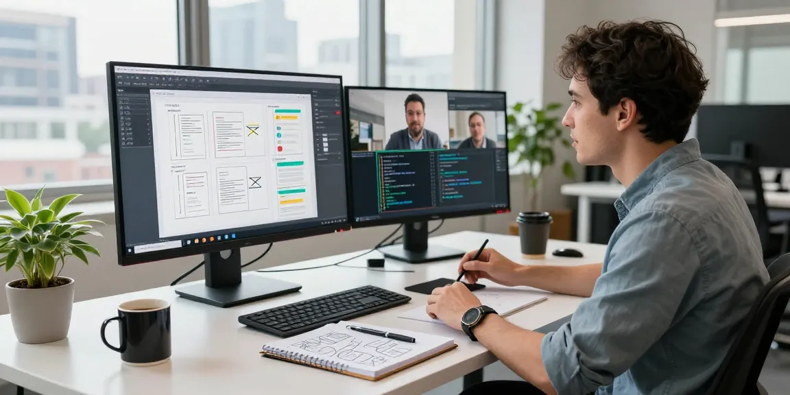 Interactive workspace showcasing mvp development service with founders collaborating on product design and prototypes.