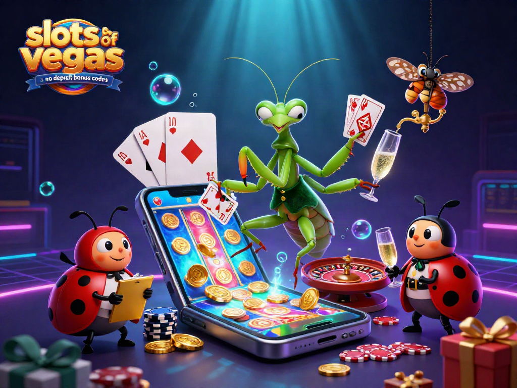 Engage with slots of vegas no deposit bonus codes through an exciting 3D casino scene, featuring vibrant characters and slots.