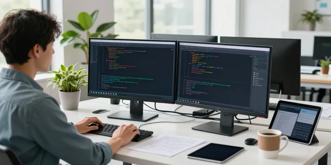 AI training data workspace with data scientist analyzing datasets using advanced tools and technology for effective data management.
