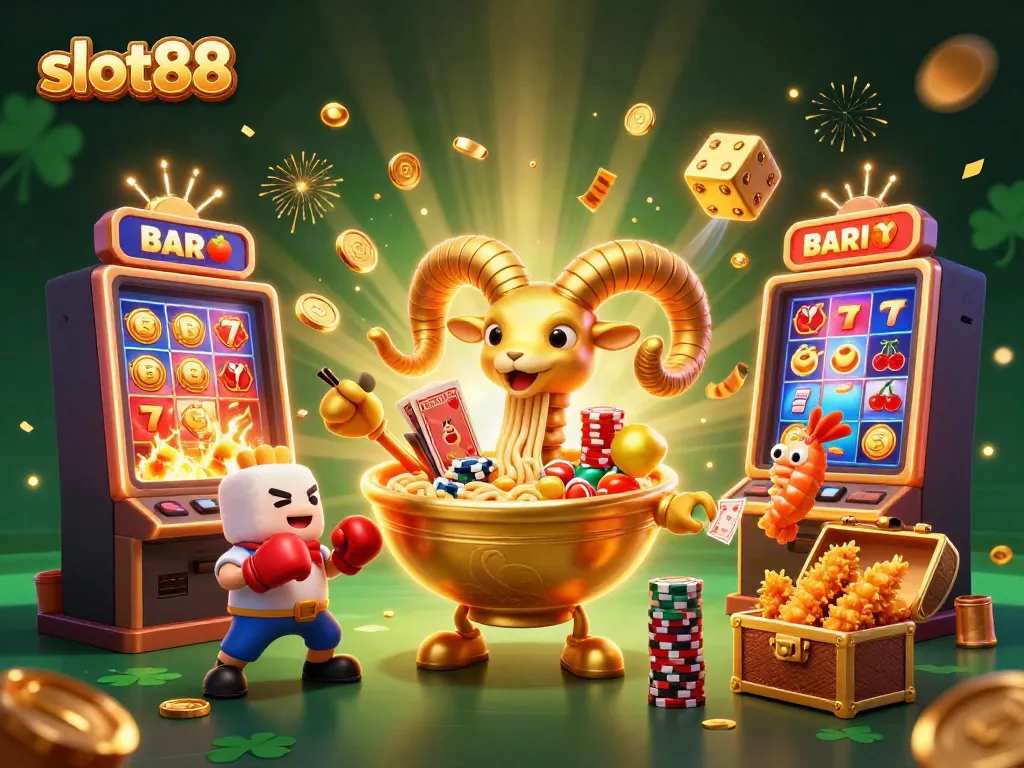 Engaging illustration depicting slot88 characters in a vibrant casino scene with exciting game elements.