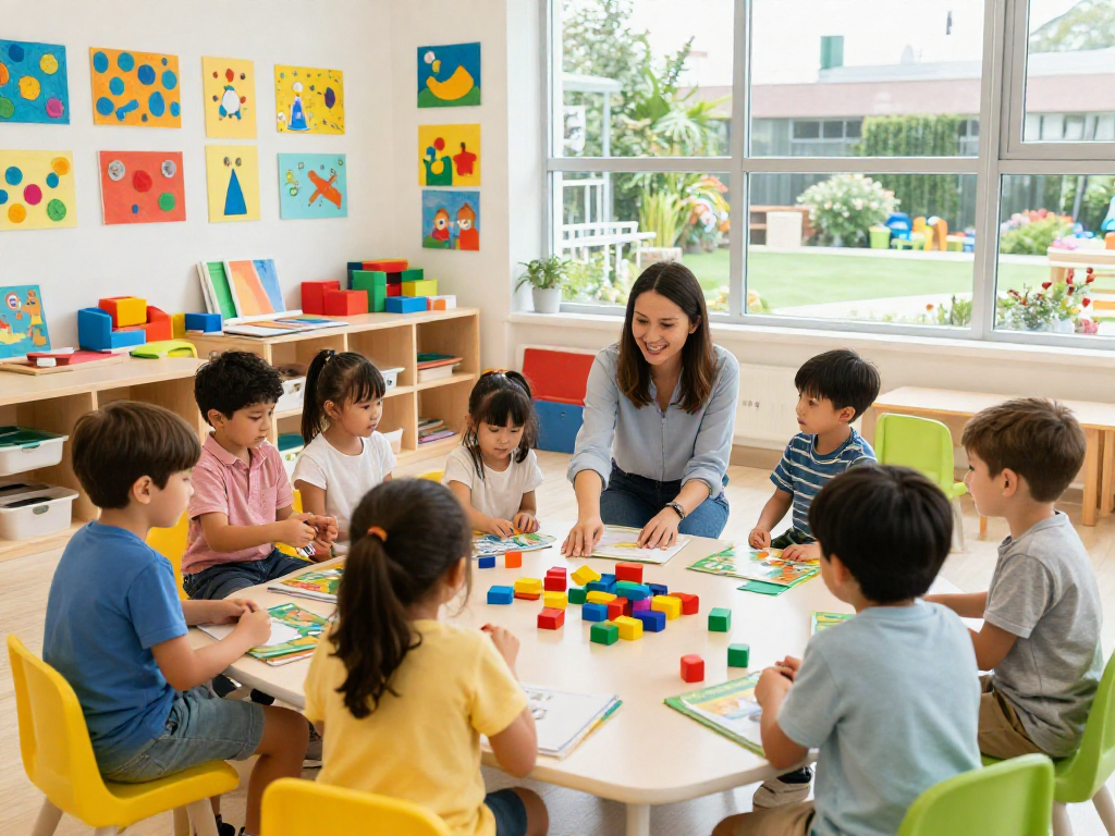 Youth engaging in inquiry-based learning at an international kindergarten Singapore, showcasing diverse activities, joyful teachers, and bright classroom environment.