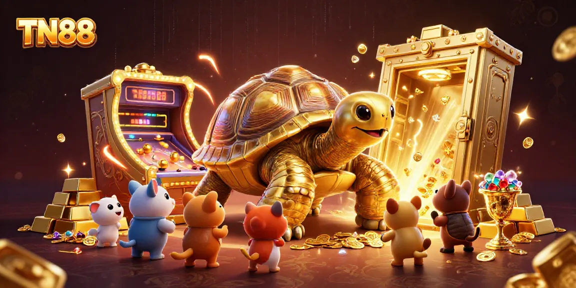 Experience excitement at TN88 with a 3D golden tortoise pinball machine and treasure elements.