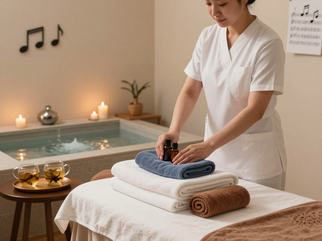 Relaxing 서울출장마사지 setup in a serene spa with calming decor and soothing elements.