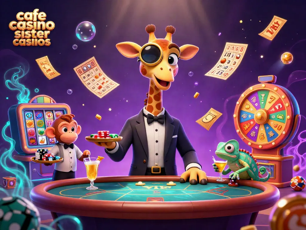 Celebraing wins at cafe casino sister casinos with a high-roller giraffe, monkey valet and chameleon bartender.